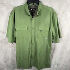 Flatwood Threads Mens Green Vented Short Sleeve Button Up Shirt XL Utility